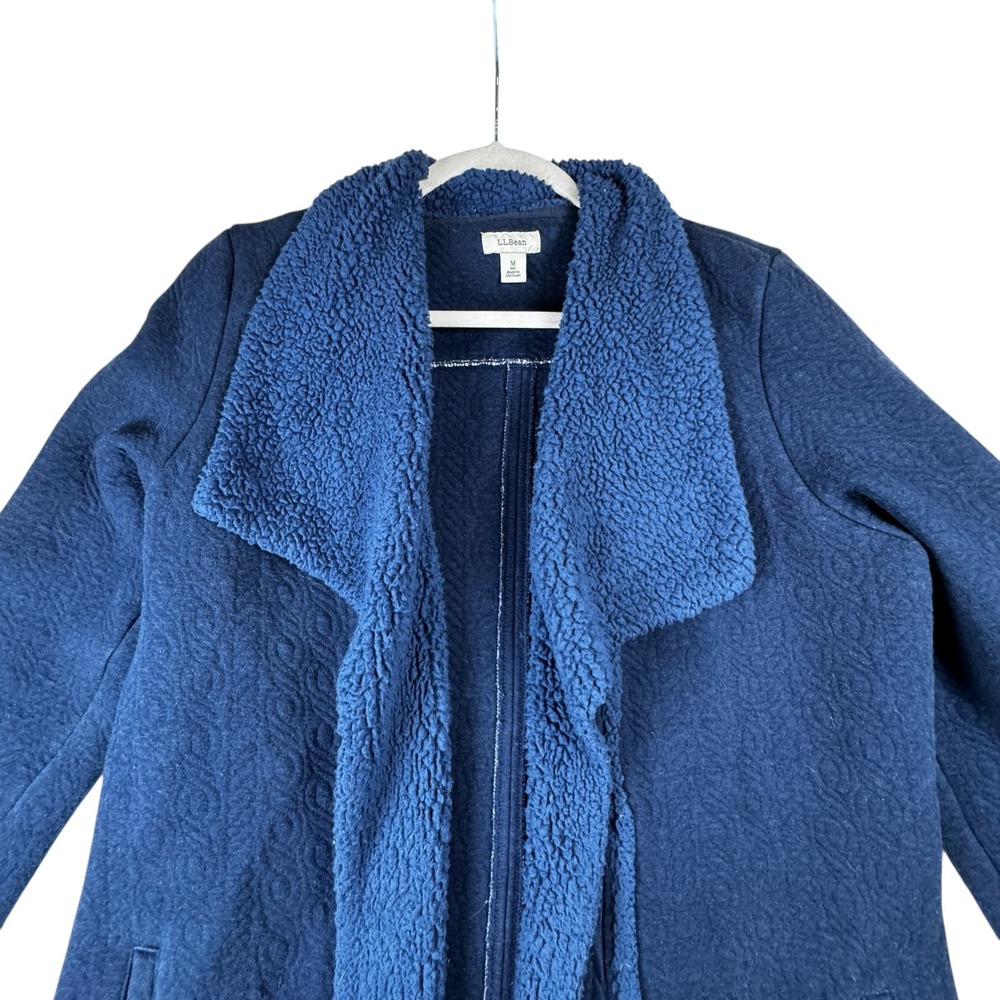 LL Bean Womens Quilted Open Front Sherpa Trim Cardigan Jacket‎ Blue Size M